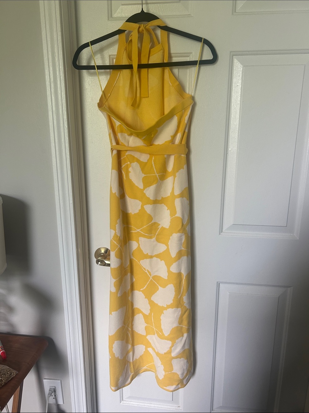 Diane Von Furstenberg Yellow and Cream Halter Tie-Waist Maxi Dress - Picture 4 of 4